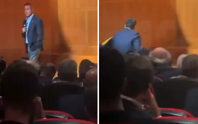 Ali Koç konuşma sırasında yere düştü
